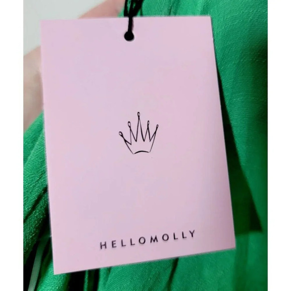 Hello Molly Top L Agyness Green Cropped Bubble Sleeve Resort Boho Smocked Deep V - Picture 4 of 13